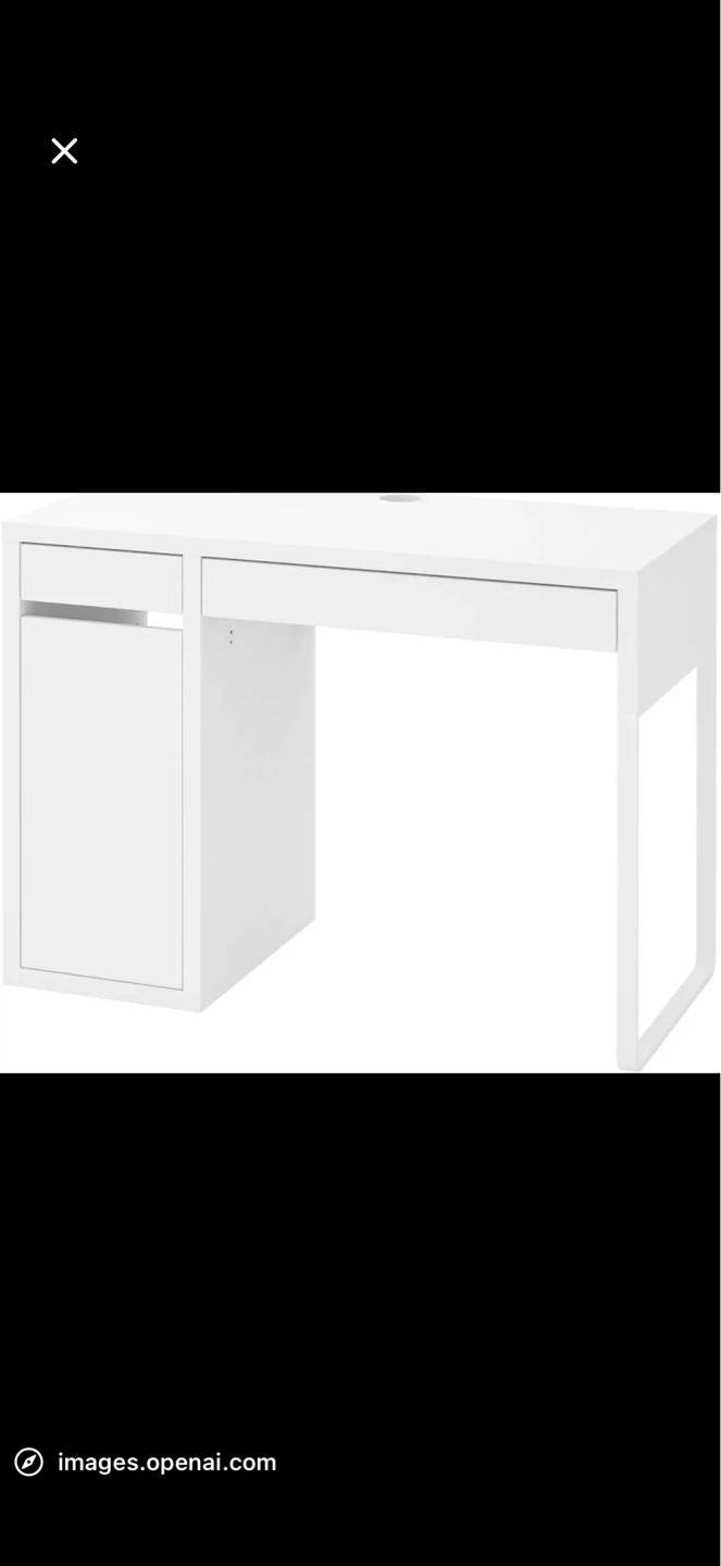 White IKEA MICKE Desk + chair and cushion