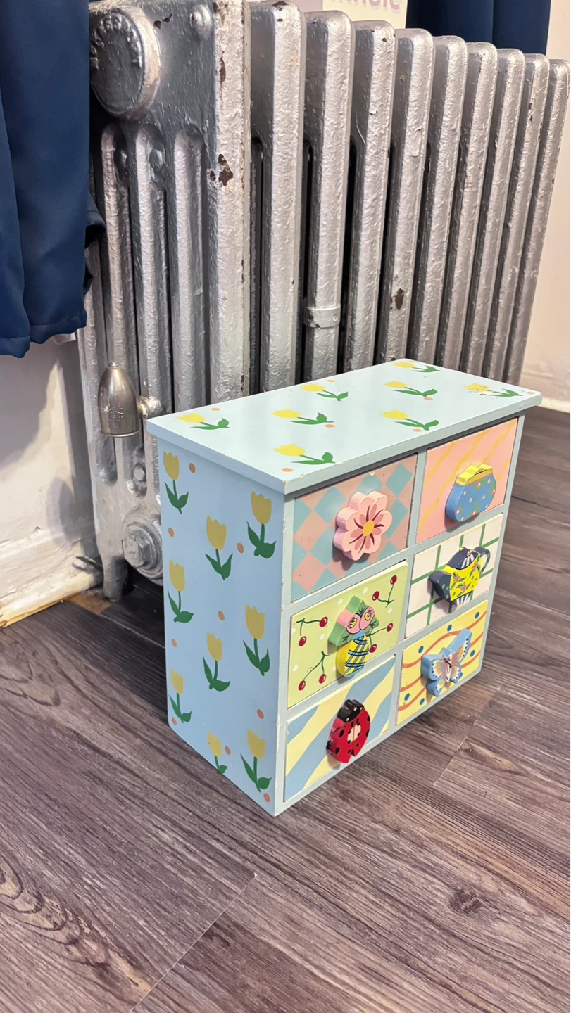 Light Blue Floral Wooden Jewelry Box with Decorated Drawers - photo 3