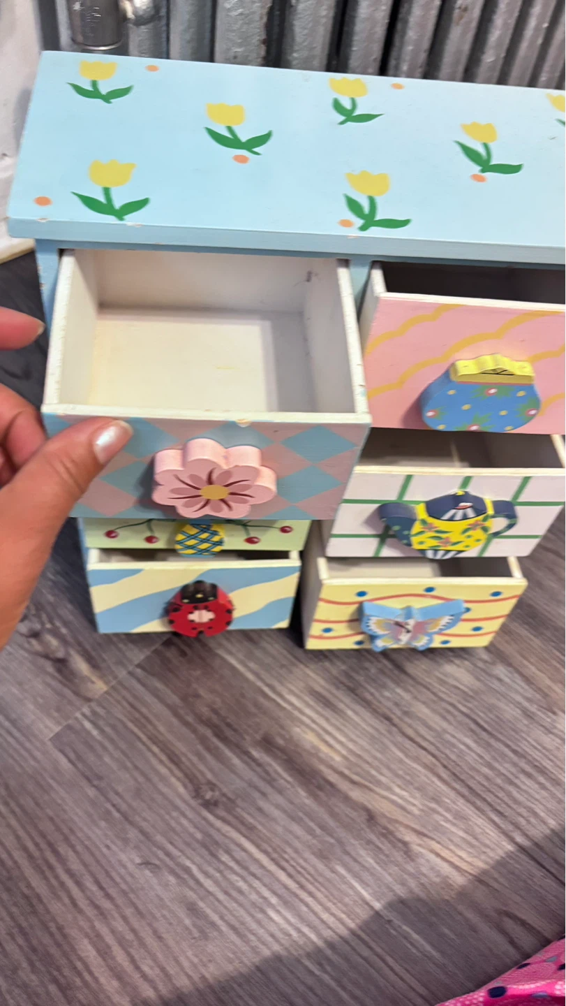 Light Blue Floral Wooden Jewelry Box with Decorated Drawers - photo 2