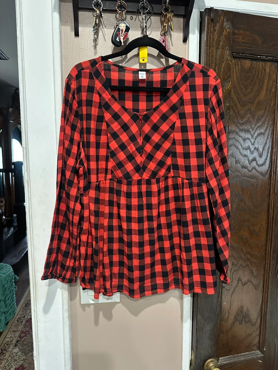 Old Navy Buffalo Plaid Tunic Top XL Red Black Long Sleeve