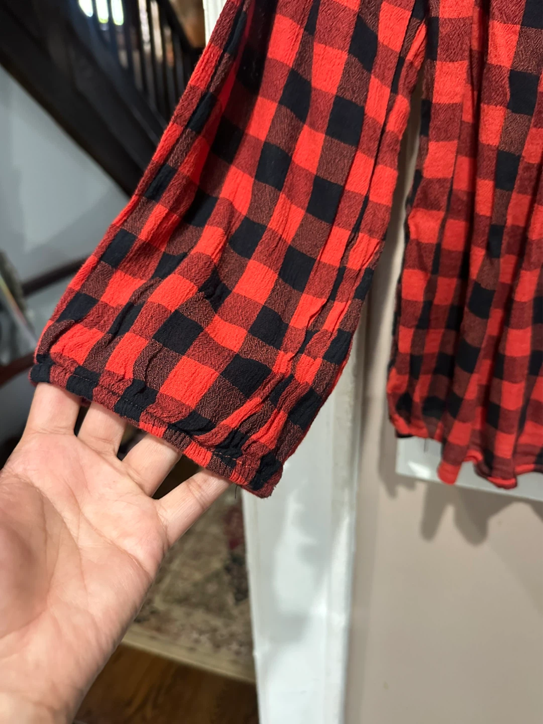 Old Navy Buffalo Plaid Tunic Top XL Red Black Long Sleeve - photo 4