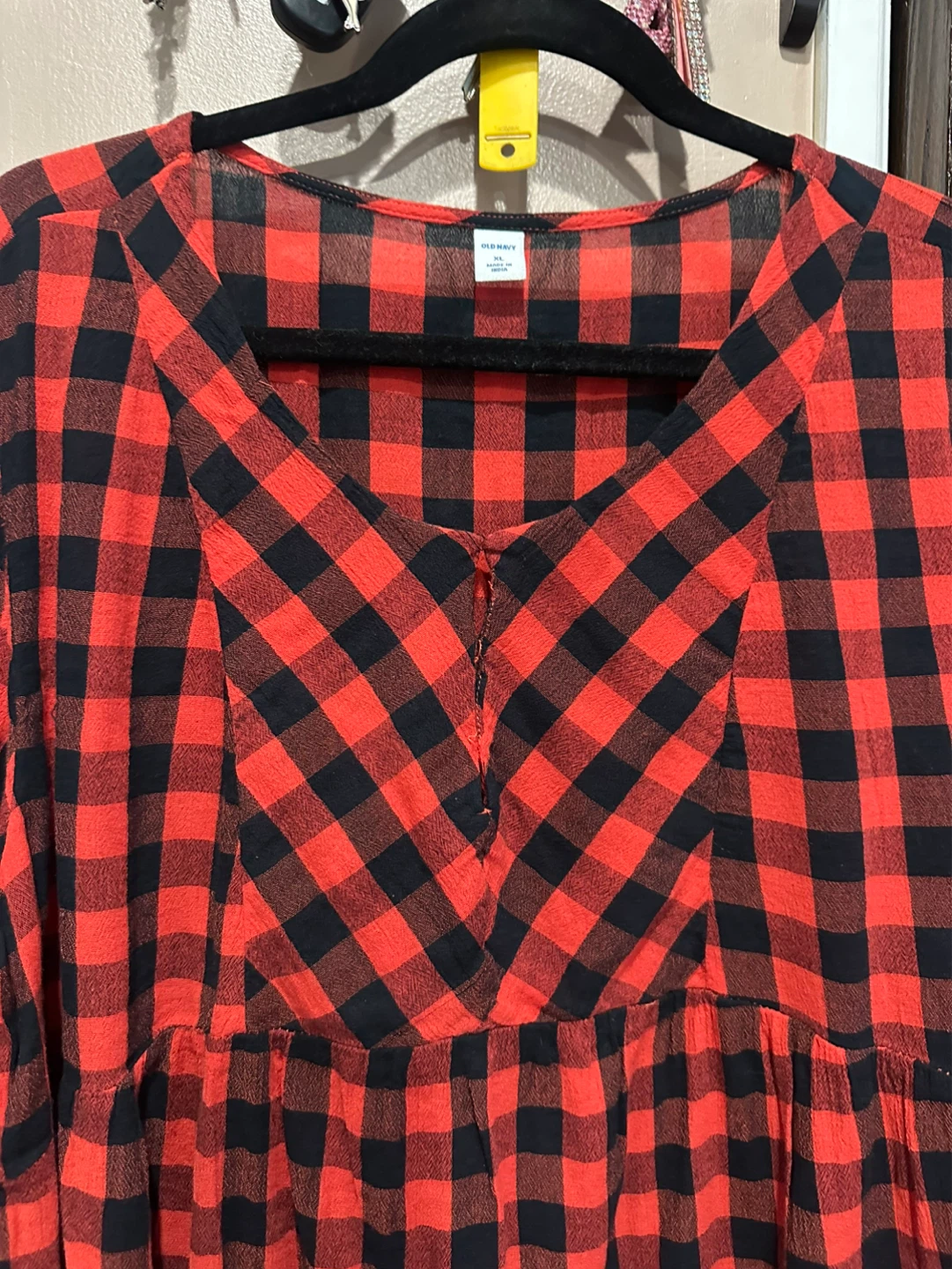 Old Navy Buffalo Plaid Tunic Top XL Red Black Long Sleeve - photo 2