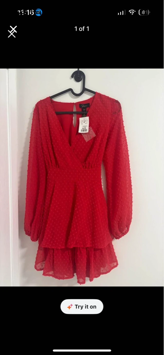 Red Swiss Dot Mini Dress - Size S