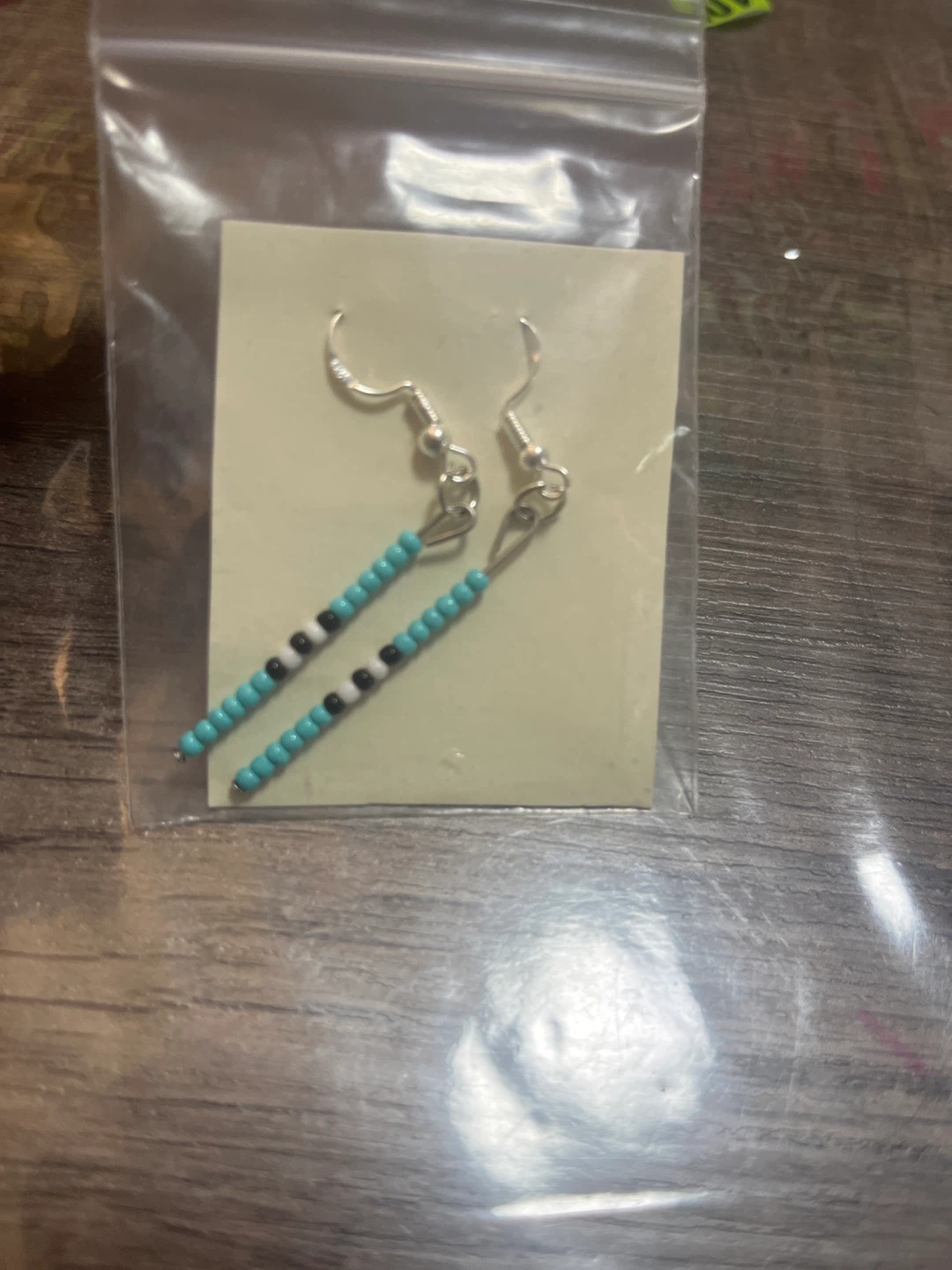 Turquoise and Black Beaded Drop Earrings - photo 2