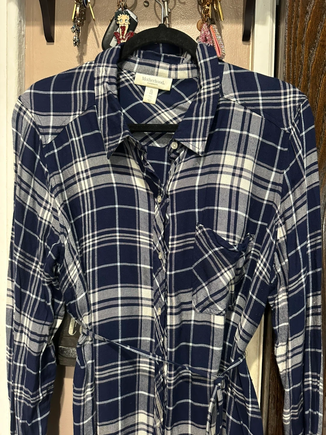 Motherhood Navy and White Plaid Button-Down Shirt XL - photo 2
