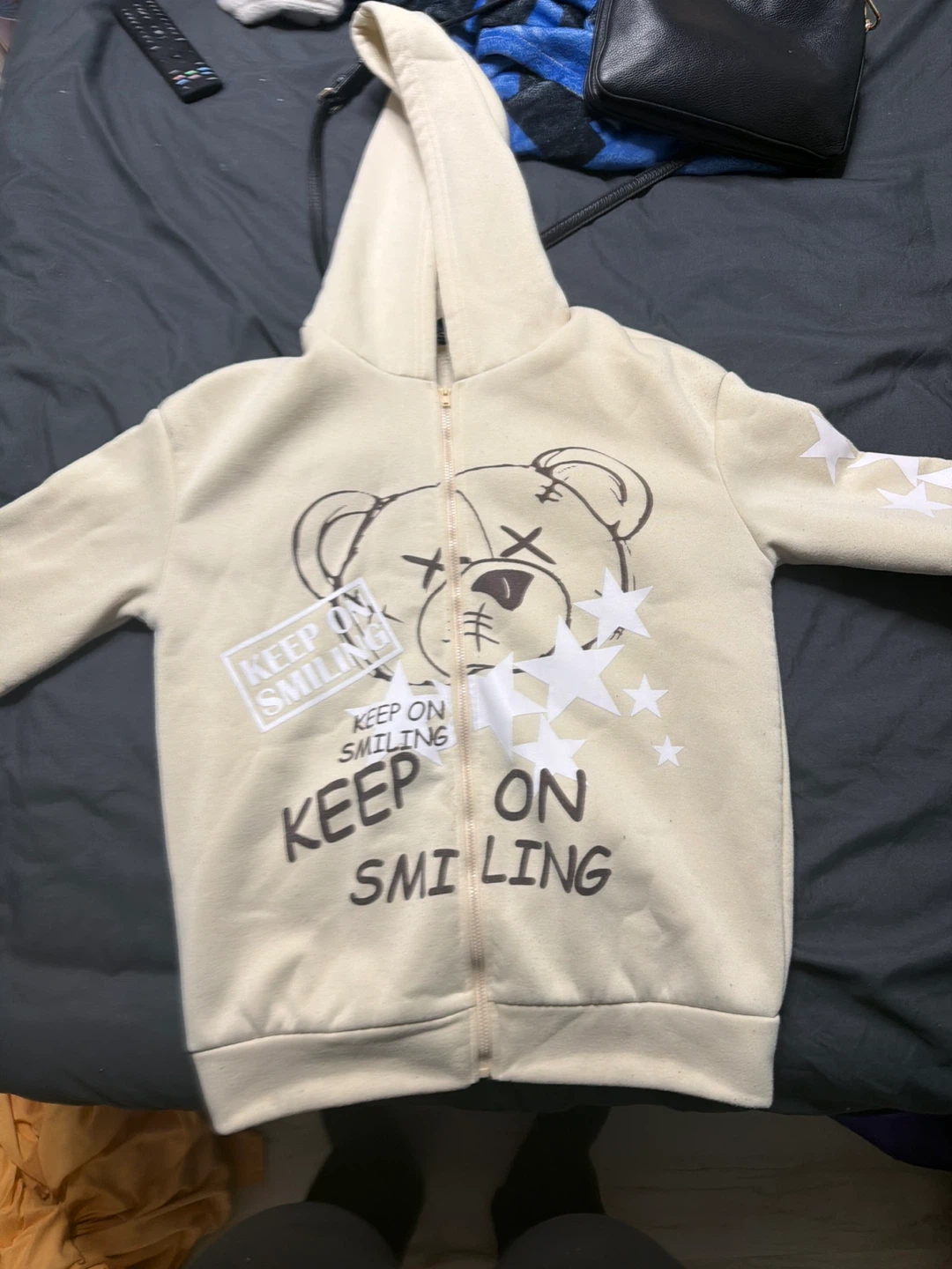 Cream Teddy Bear Zip-Up Hoodie