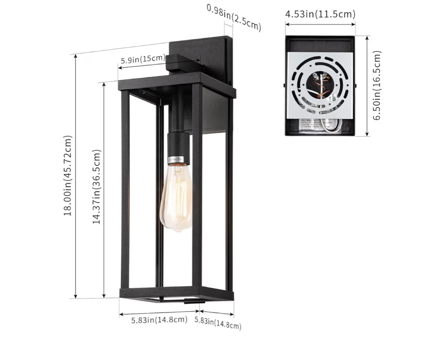 Black Outdoor Lantern Wall Sconce set of 2 - photo 5