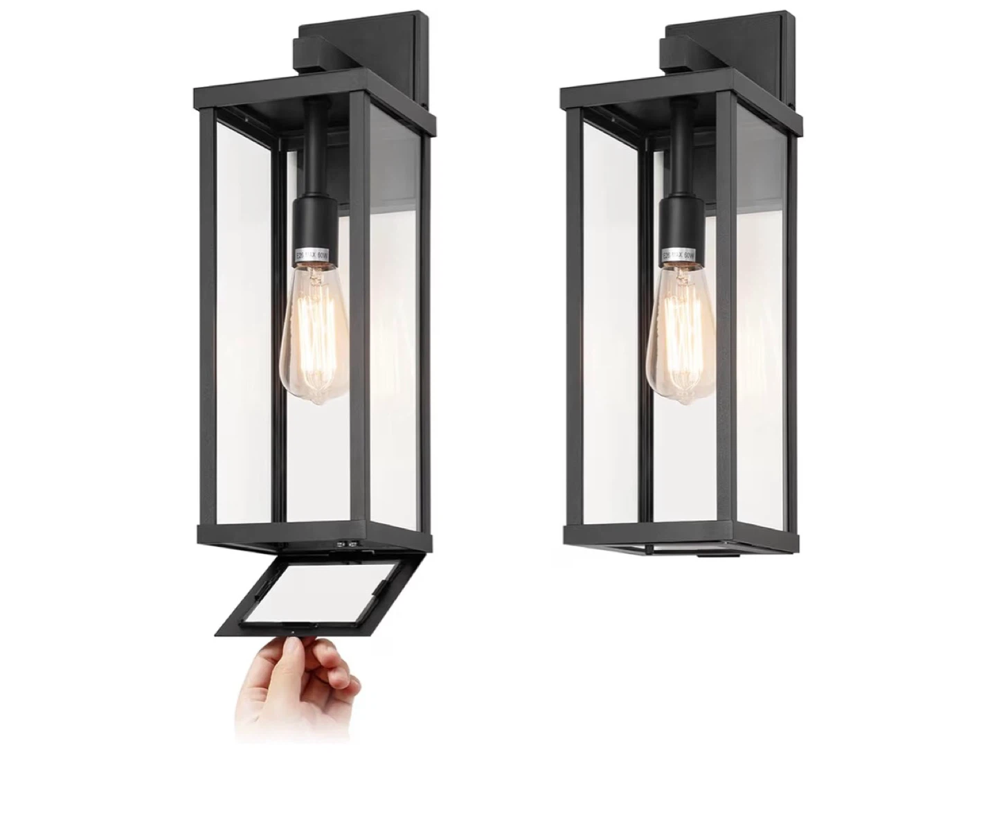 Black Outdoor Lantern Wall Sconce set of 2