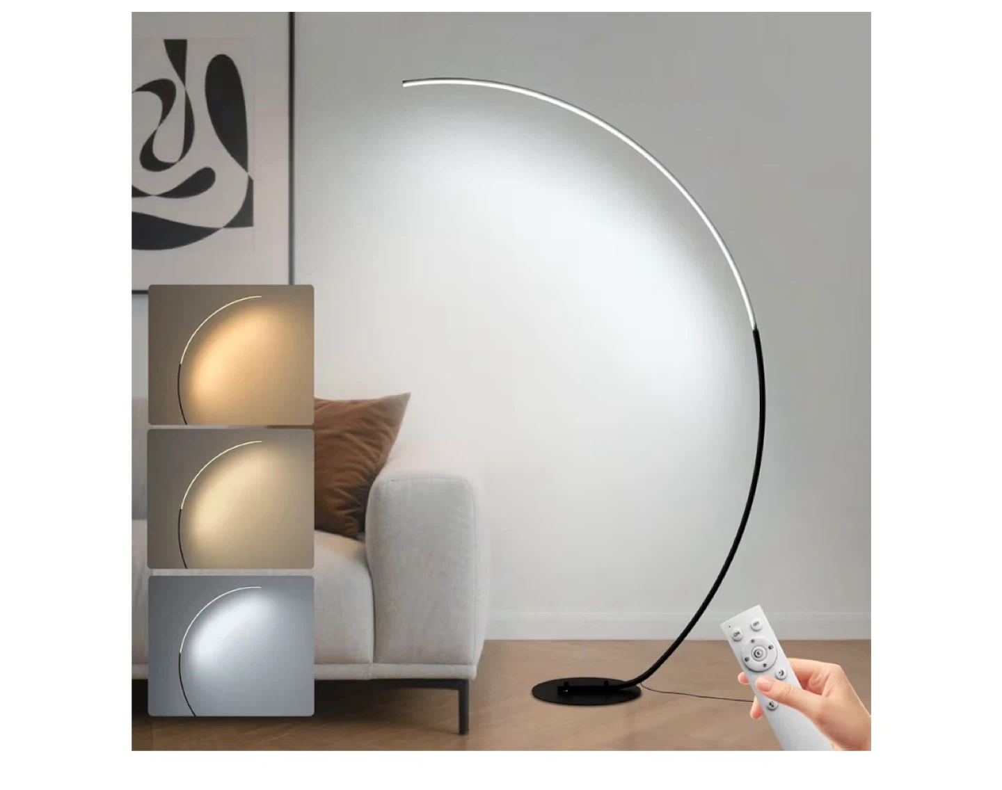 Arc Floor Lamp - Black, 165cm Tall, Stepless Dimmable
