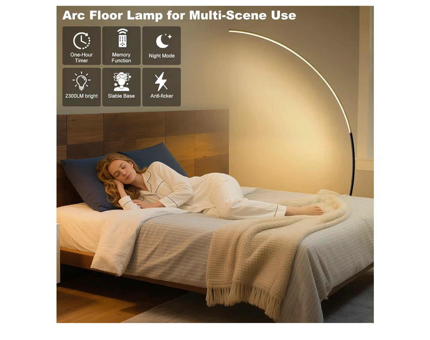 Arc Floor Lamp - Black, 165cm Tall, Stepless Dimmable - photo 5