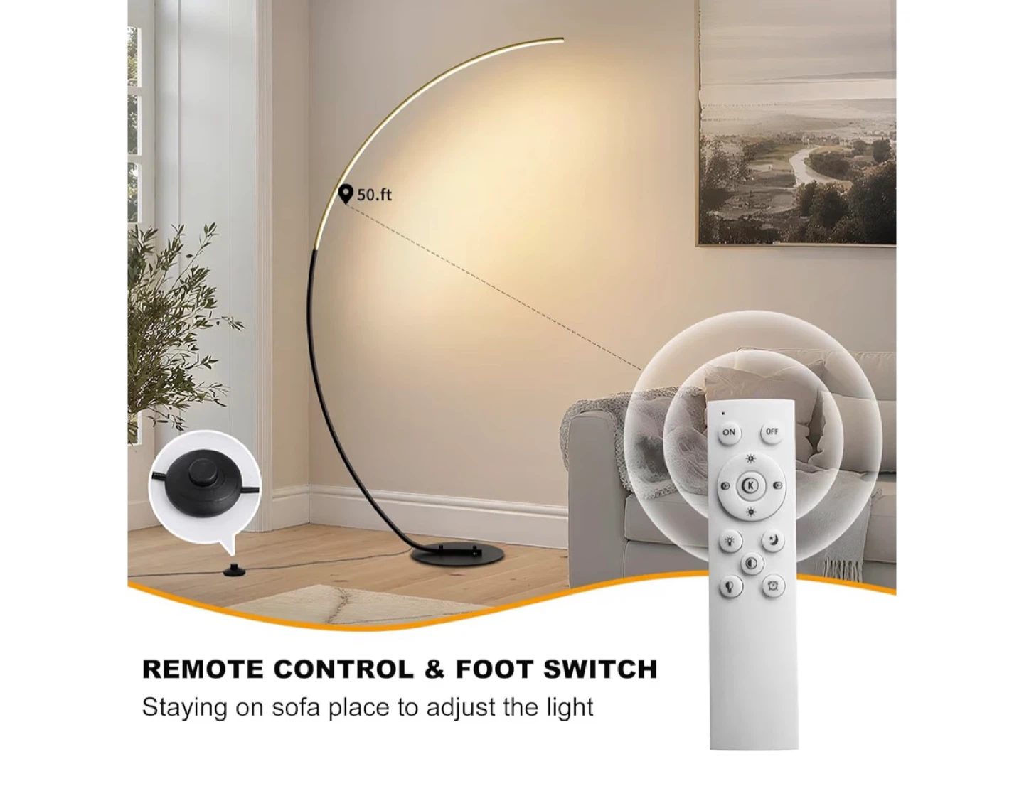 Arc Floor Lamp - Black, 165cm Tall, Stepless Dimmable - photo 4