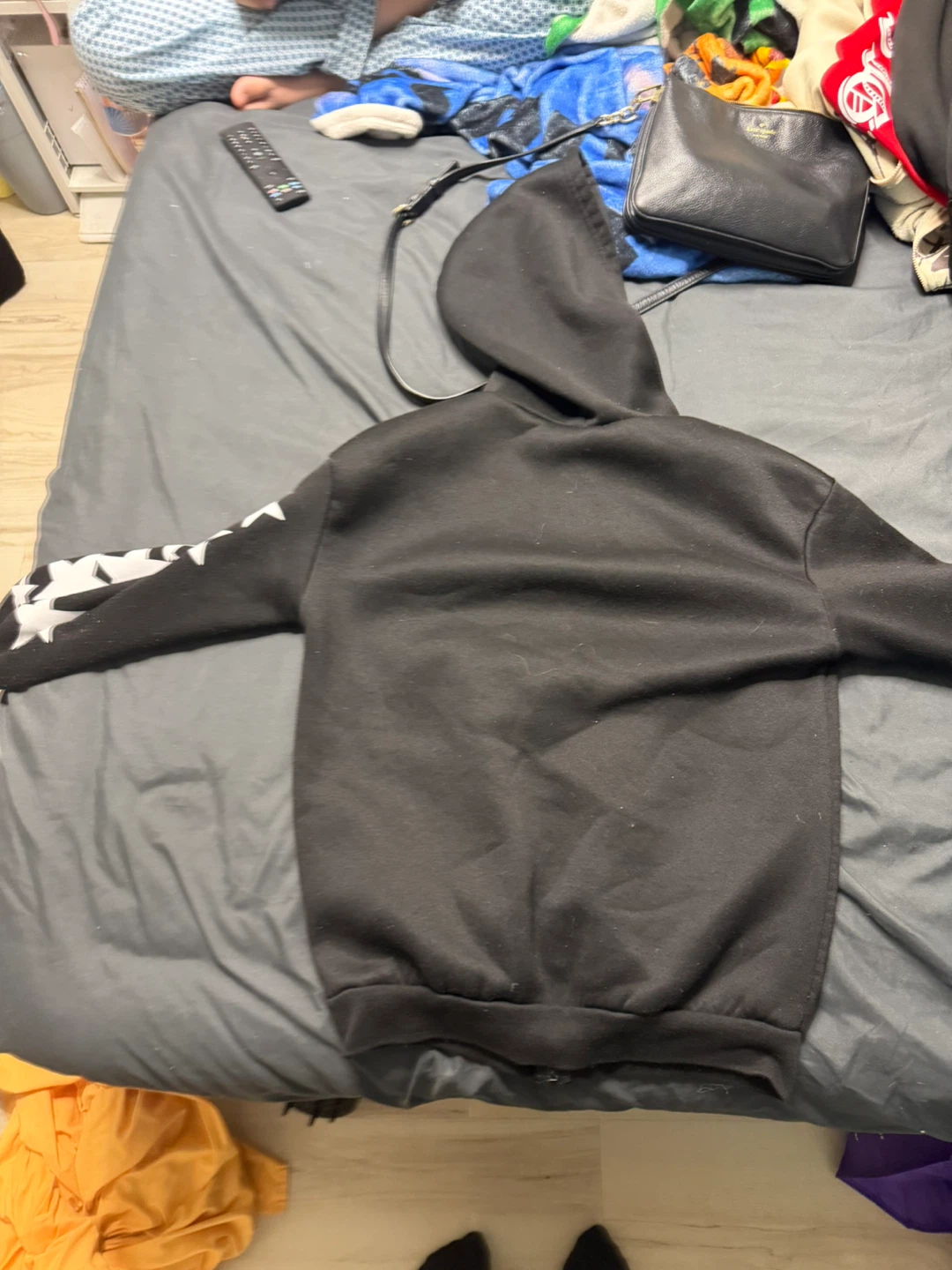 Black Graphic Zip-Up Hoodie with Bear and "Keep On Smiling" - photo 3