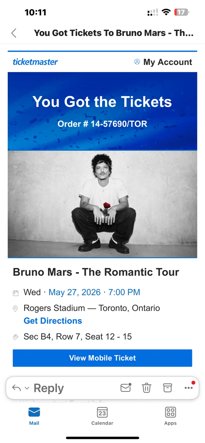 Bruno Mars - The Romantic Tour Tickets x2  - May 27, 2026
