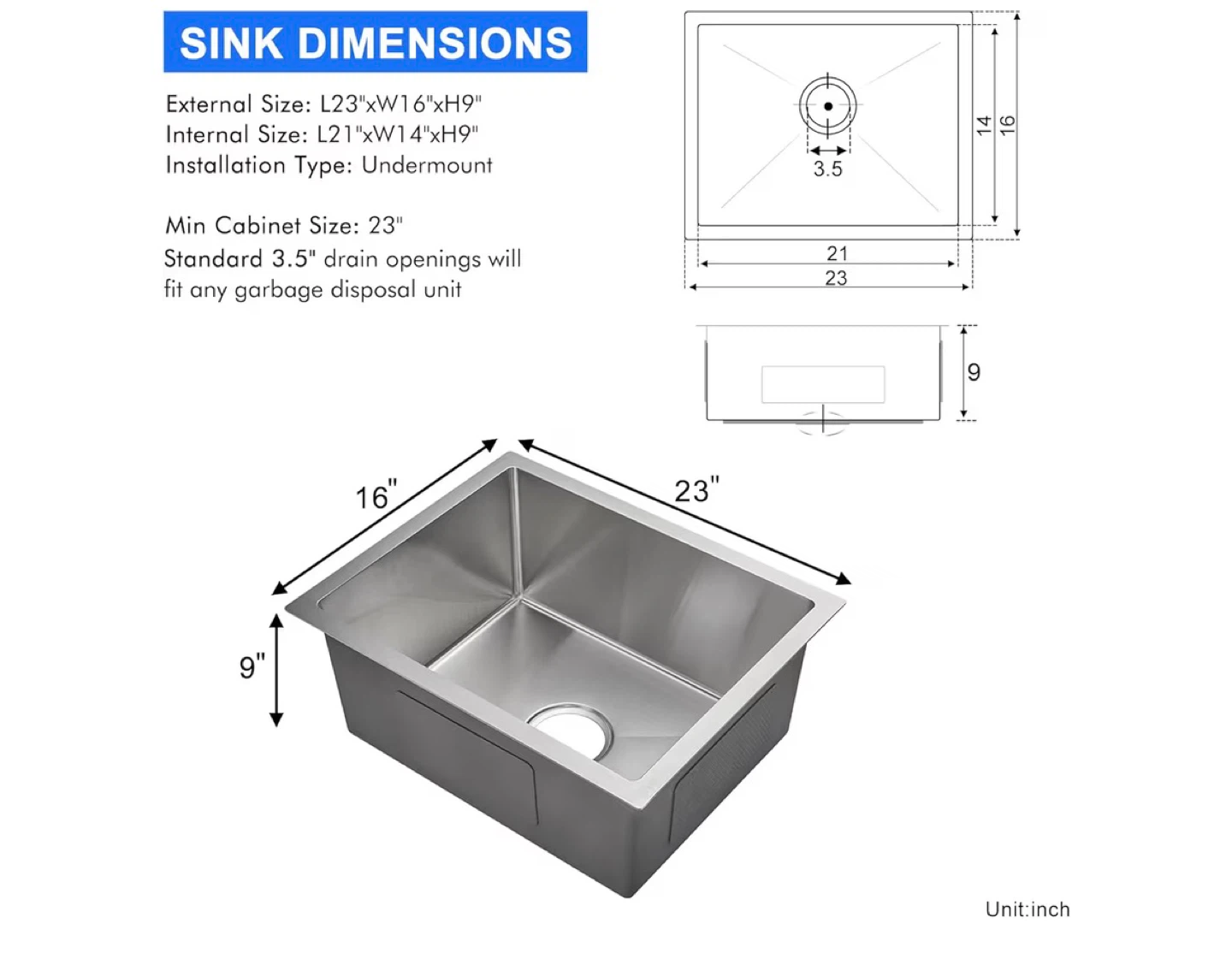 MENATT 23-Inch Undermount Single Bowl Kitchen Sink - photo 4