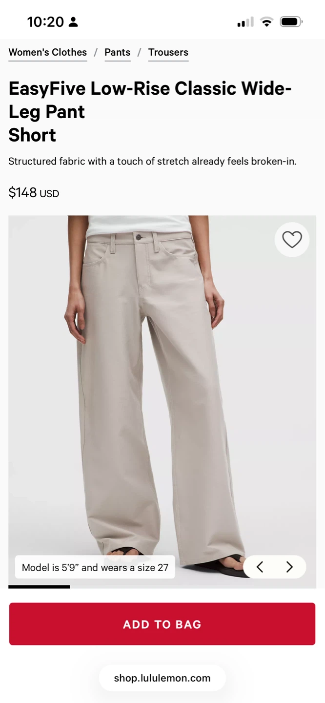 Lululemon EasyFive Classic Wide-Leg Pants Size 29 Beige