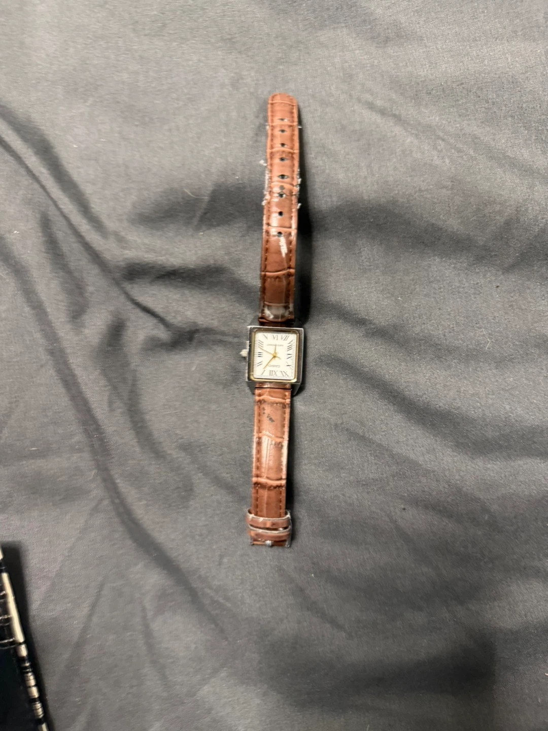 Women's Rectangular Face Watch with Brown Leather Band