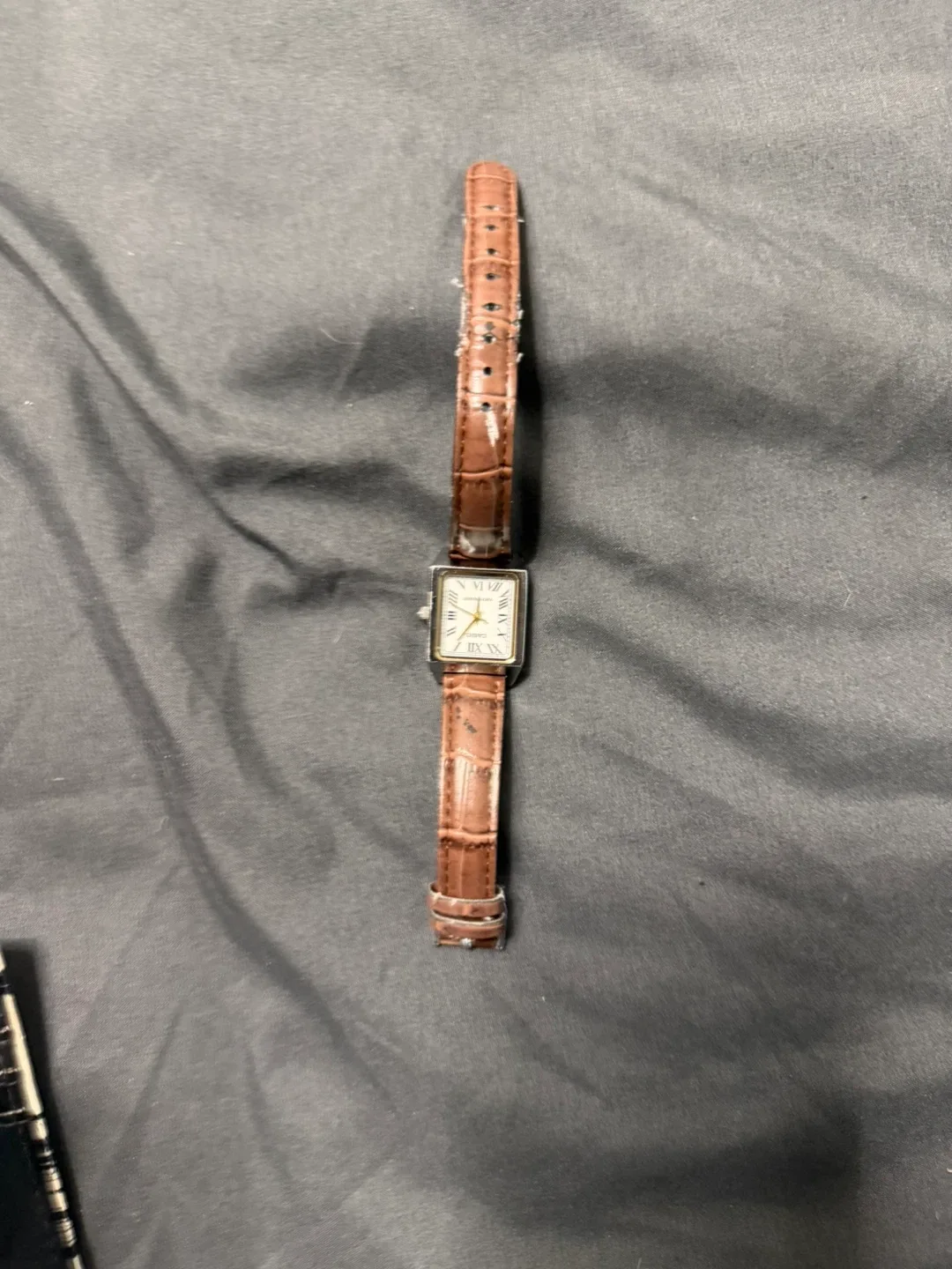 Women's Rectangular Face Watch with Brown Leather Band
