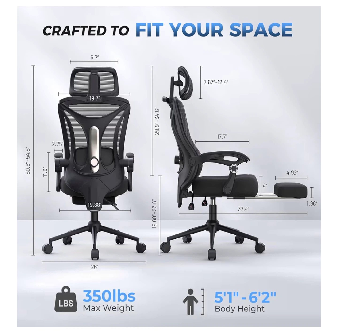 Ergonomic Mesh Office Chair with Footrest - photo 2