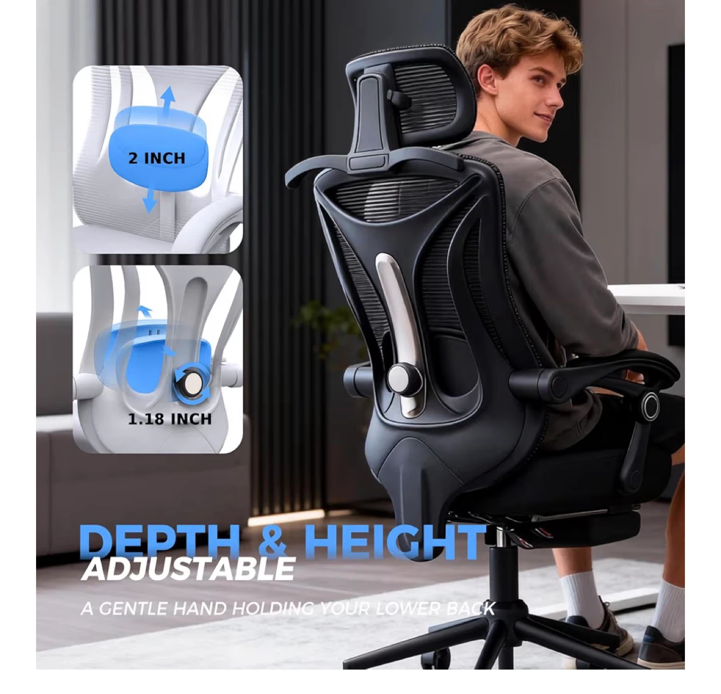 Ergonomic Mesh Office Chair with Footrest - photo 3