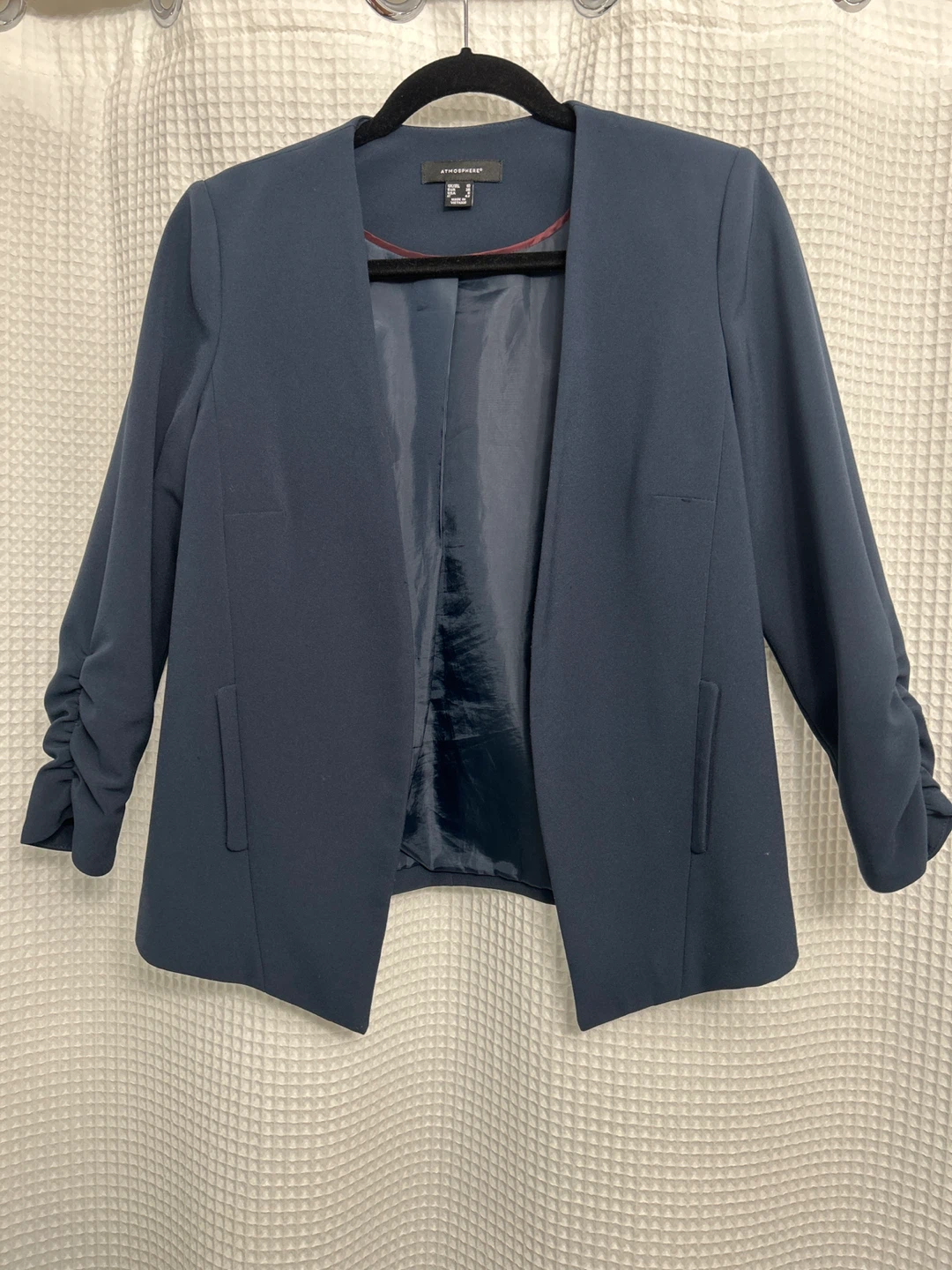 Atmosphere Navy Blue Ruched Sleeve Blazer - Size UK 10