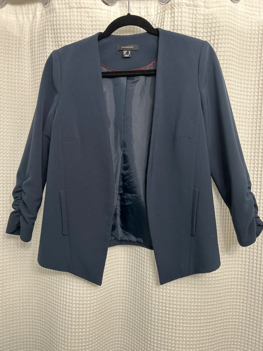 Atmosphere Navy Blue Ruched Sleeve Blazer - Size UK 10
