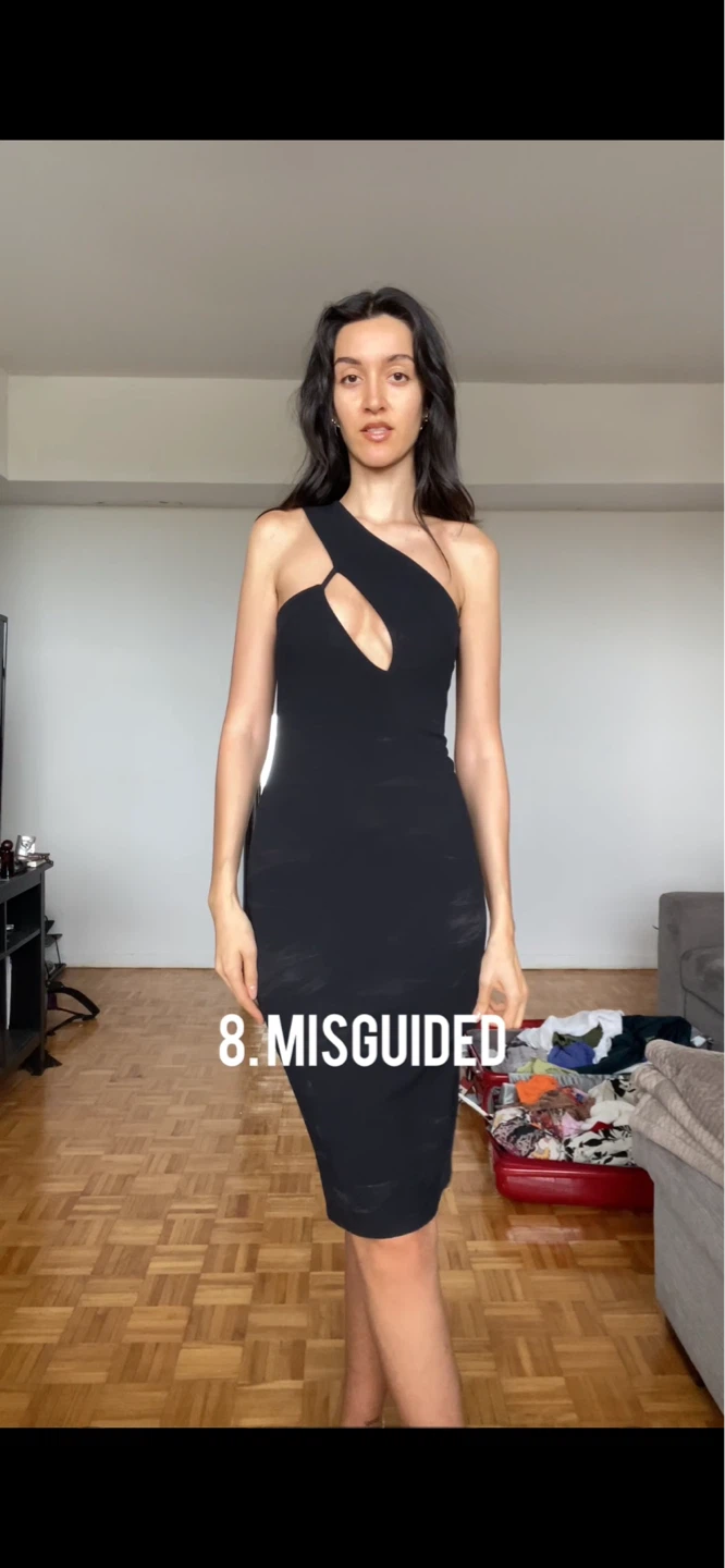 Black Misguided One Shoulder Cut-Out Dress