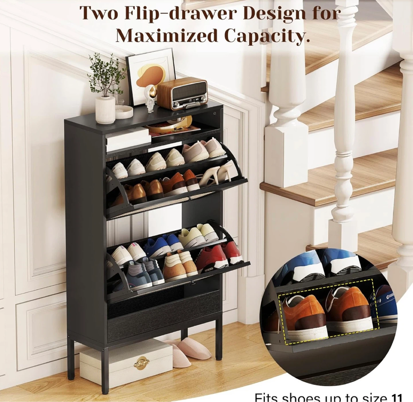 Modern Rattan Style Shoe Cabinet - photo 2