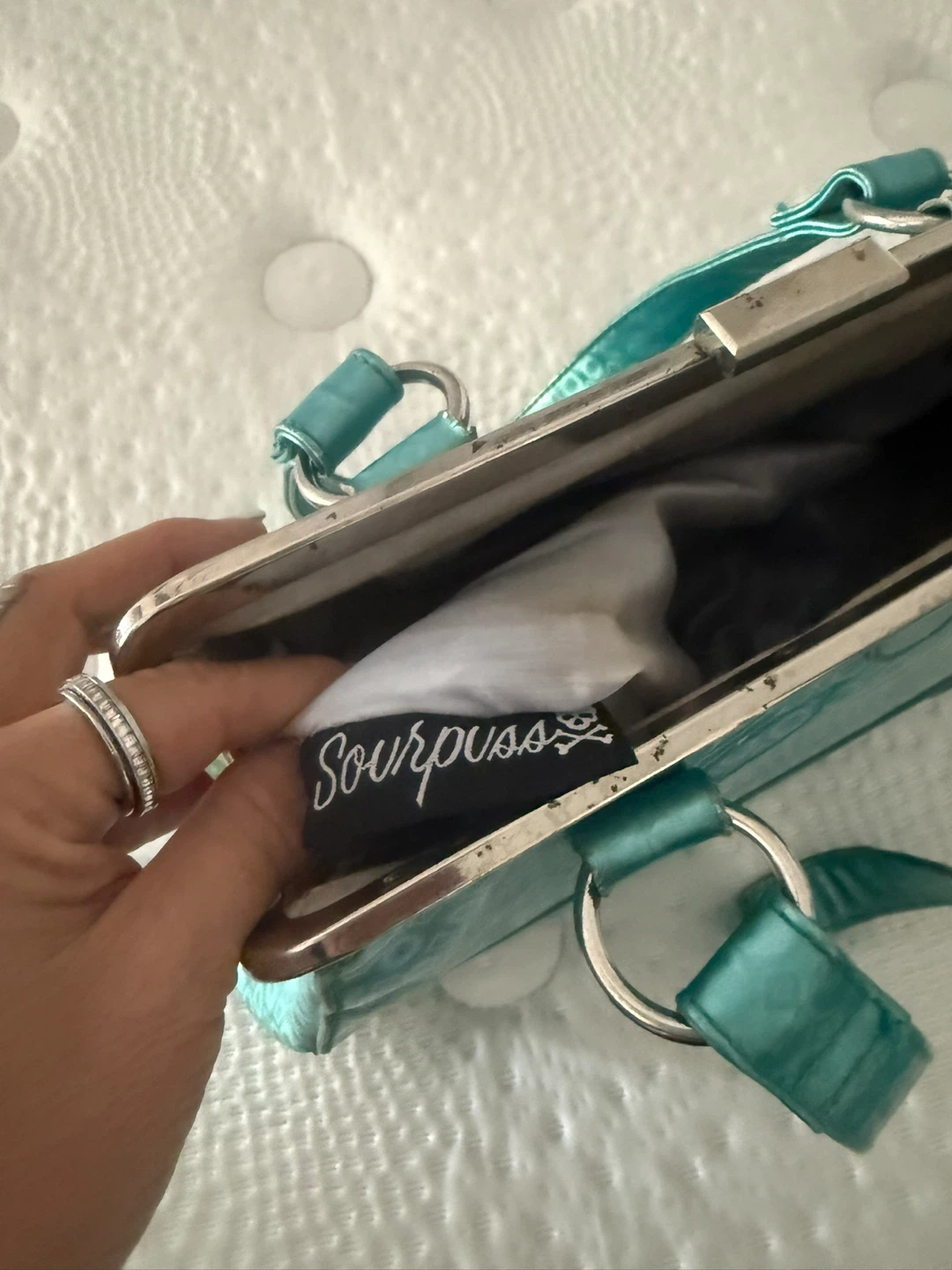 Sourpuss Teal Clasp Handbag