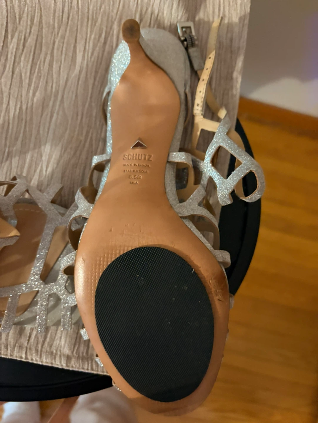 Schutz Silver Glitter Cage Heels - photo 3