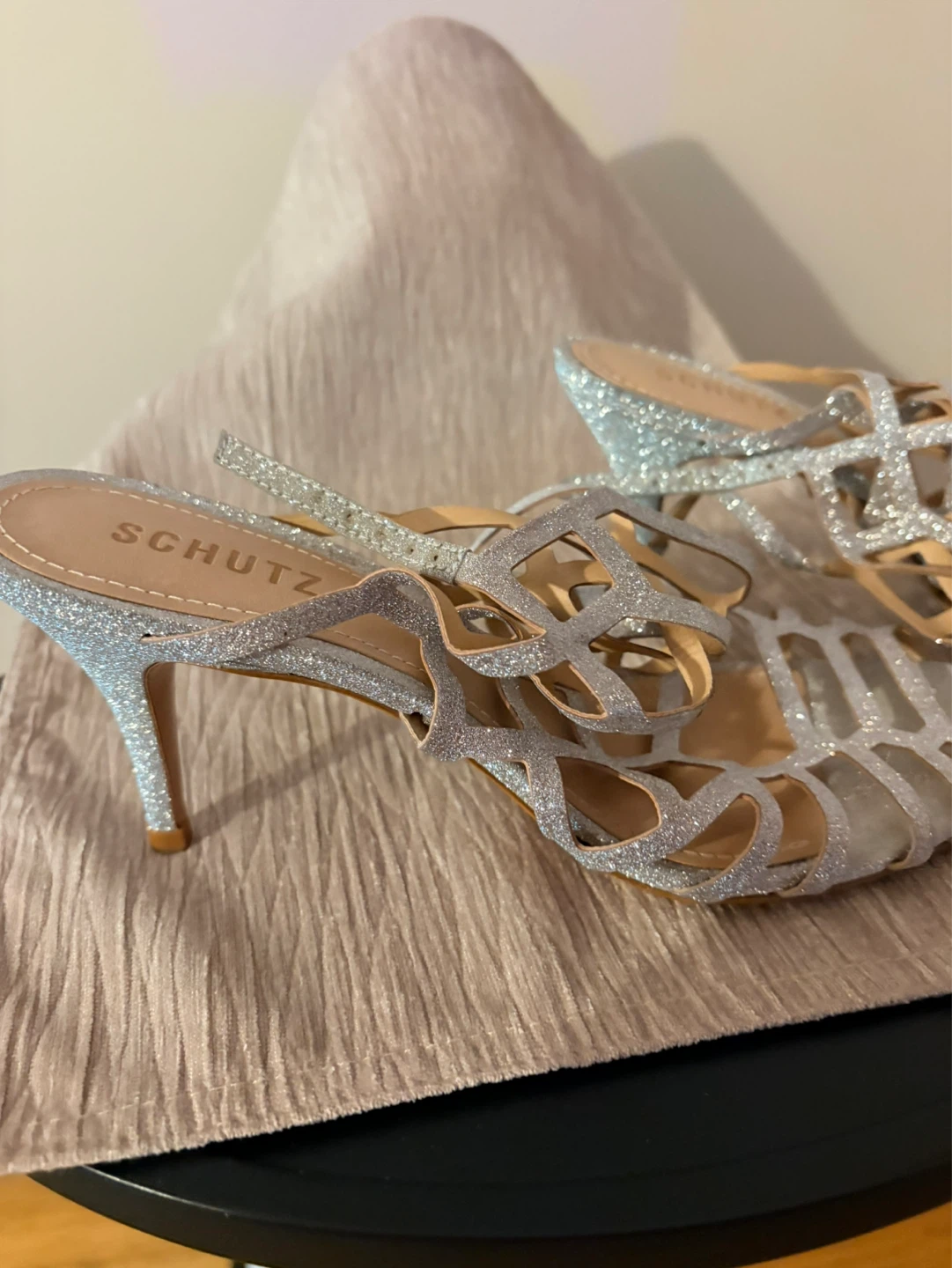 Schutz Silver Glitter Cage Heels - photo 4