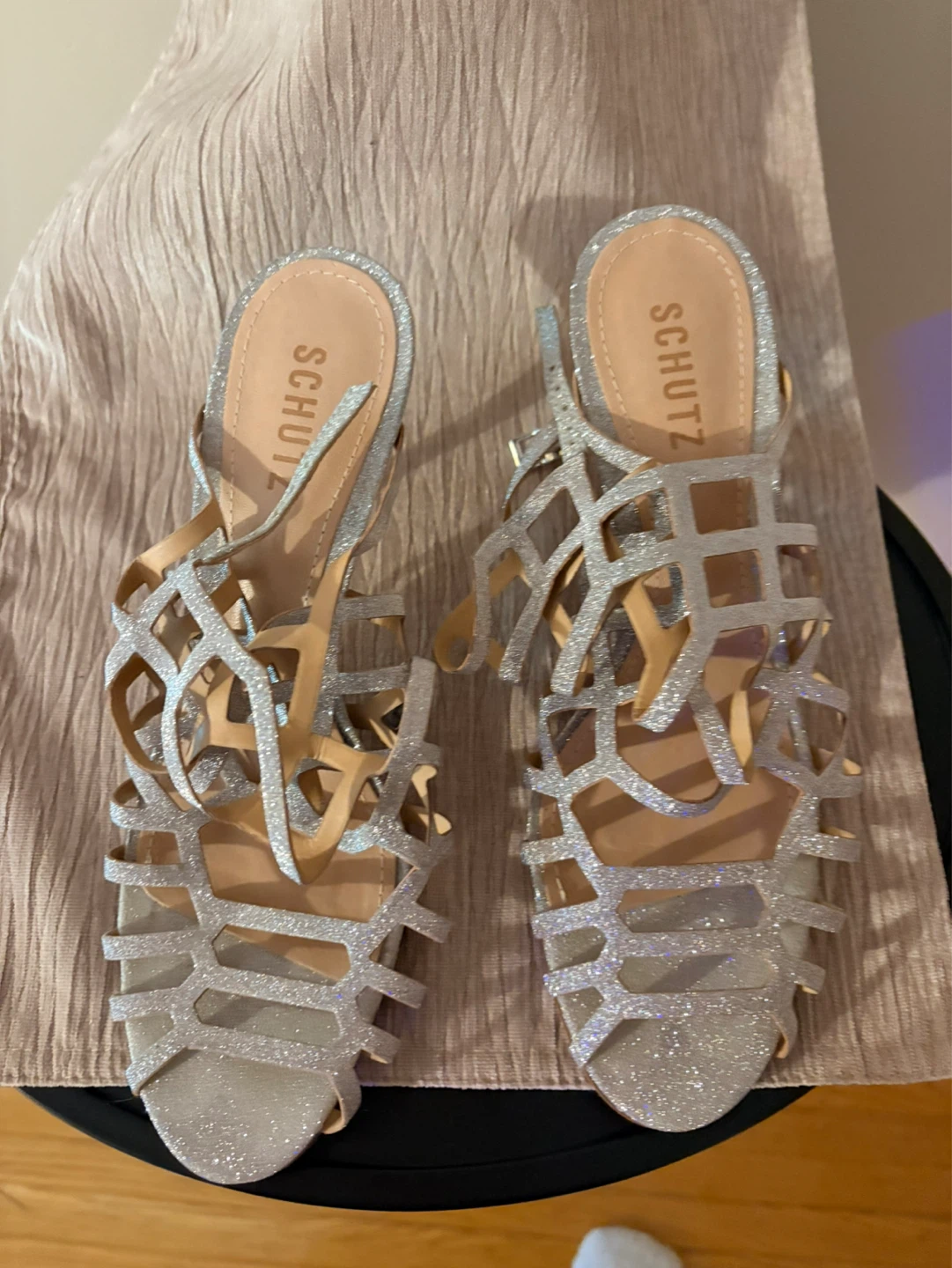 Schutz Silver Glitter Cage Heels - photo 5