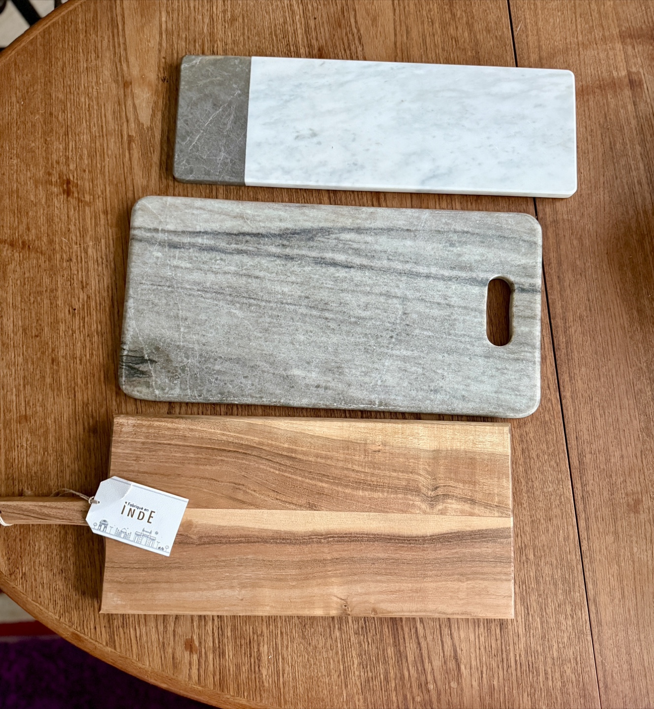 Set of 3 Serving / Cutting Boards — Marble + Stone + Acacia Wood
