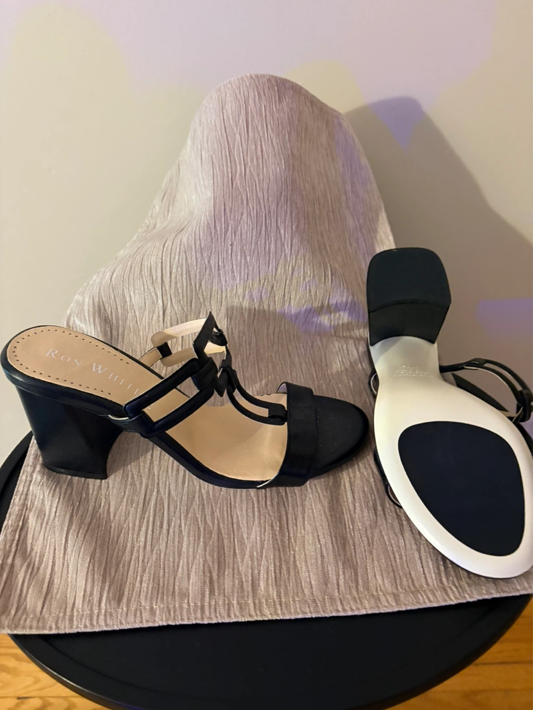 Ron White Black Leather Strappy Block Heel Sandals - photo 2