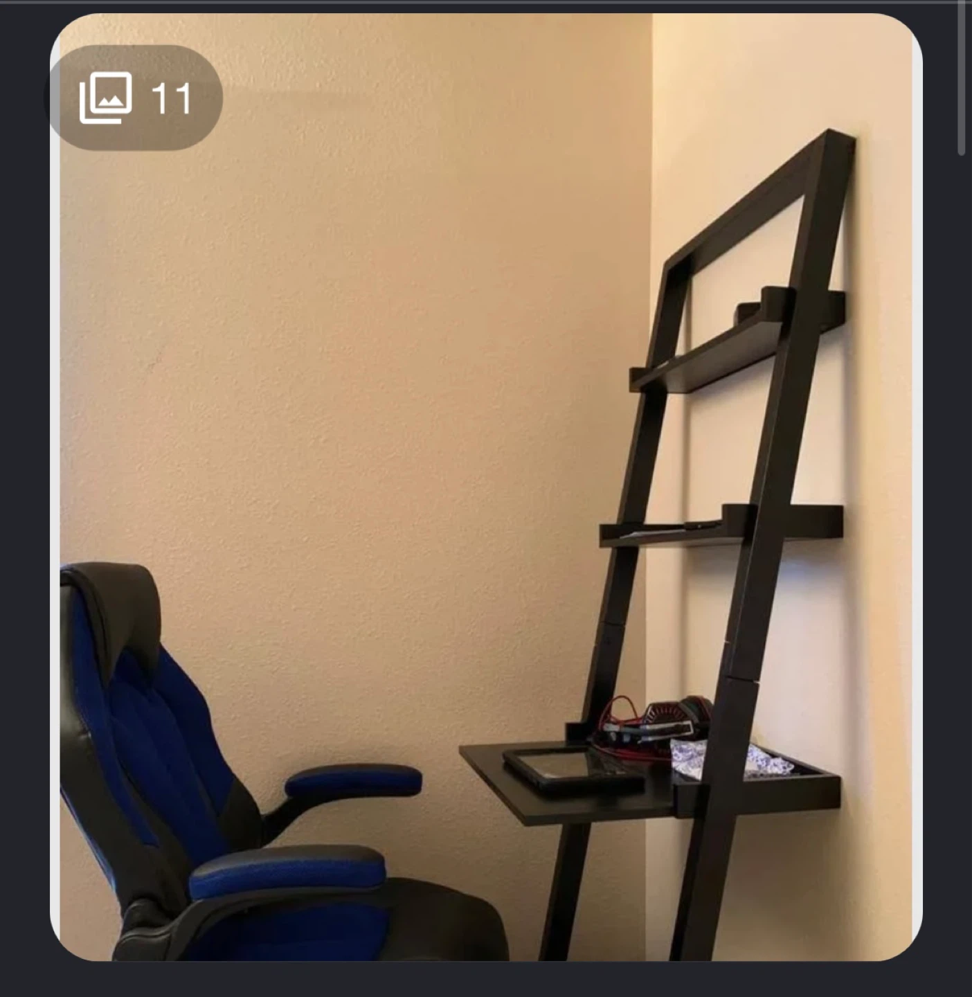 Dark Wood Ladder Shelf with Desk - photo 2
