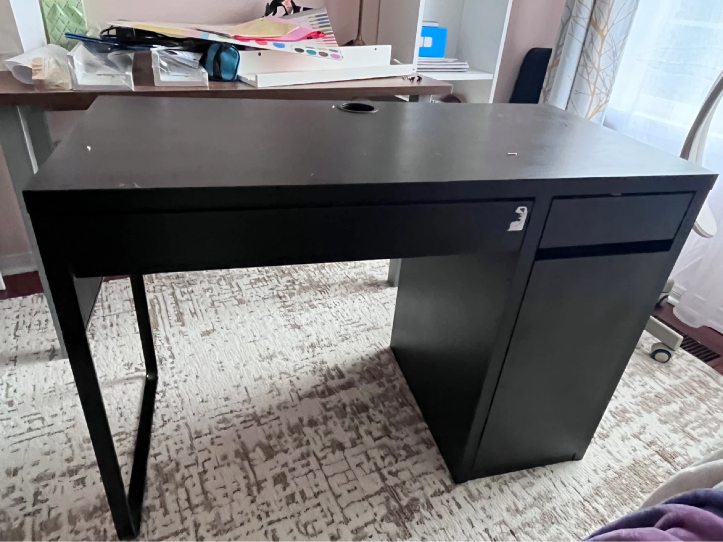 Black Desk with Drawer and Storage