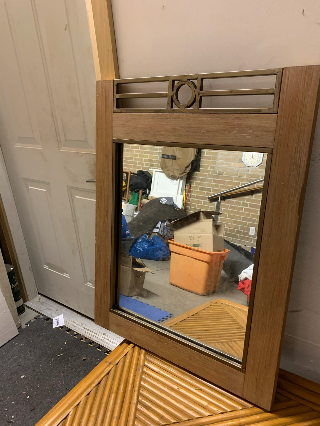 Wooden Framed Mirror with Decorative Metal Accent