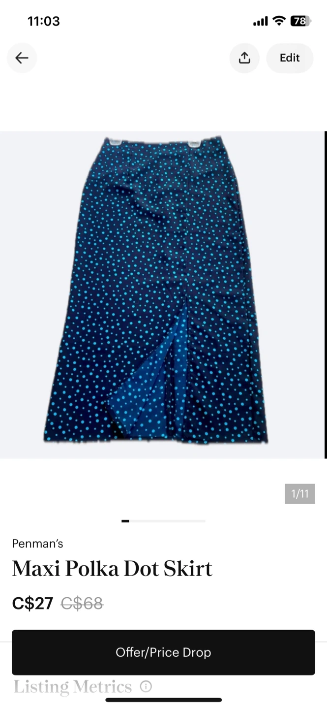 Penman's Maxi navy blue with sky blue Polka Dot Skirt