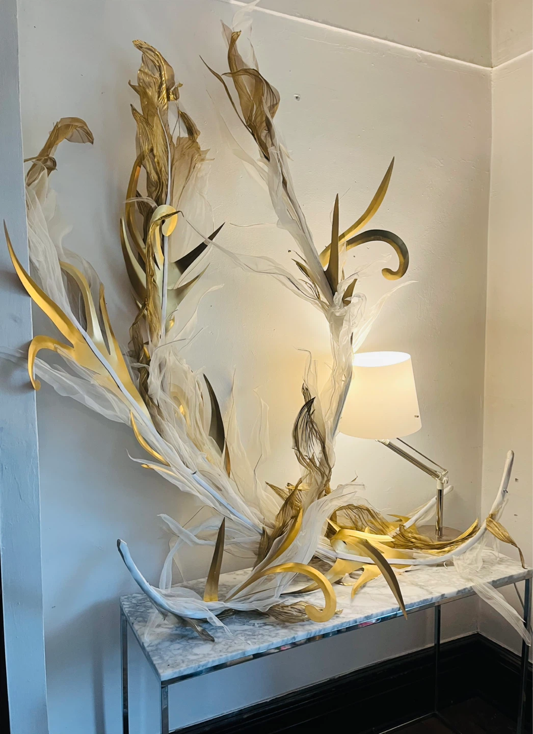 Large White and Gold Feather-like Wall Art/Sculpture - photo 2