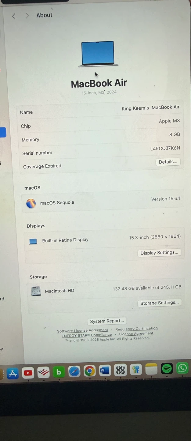 Apple MacBook Air 15-inch M3 8G  256GB 10/10 condition - photo 3