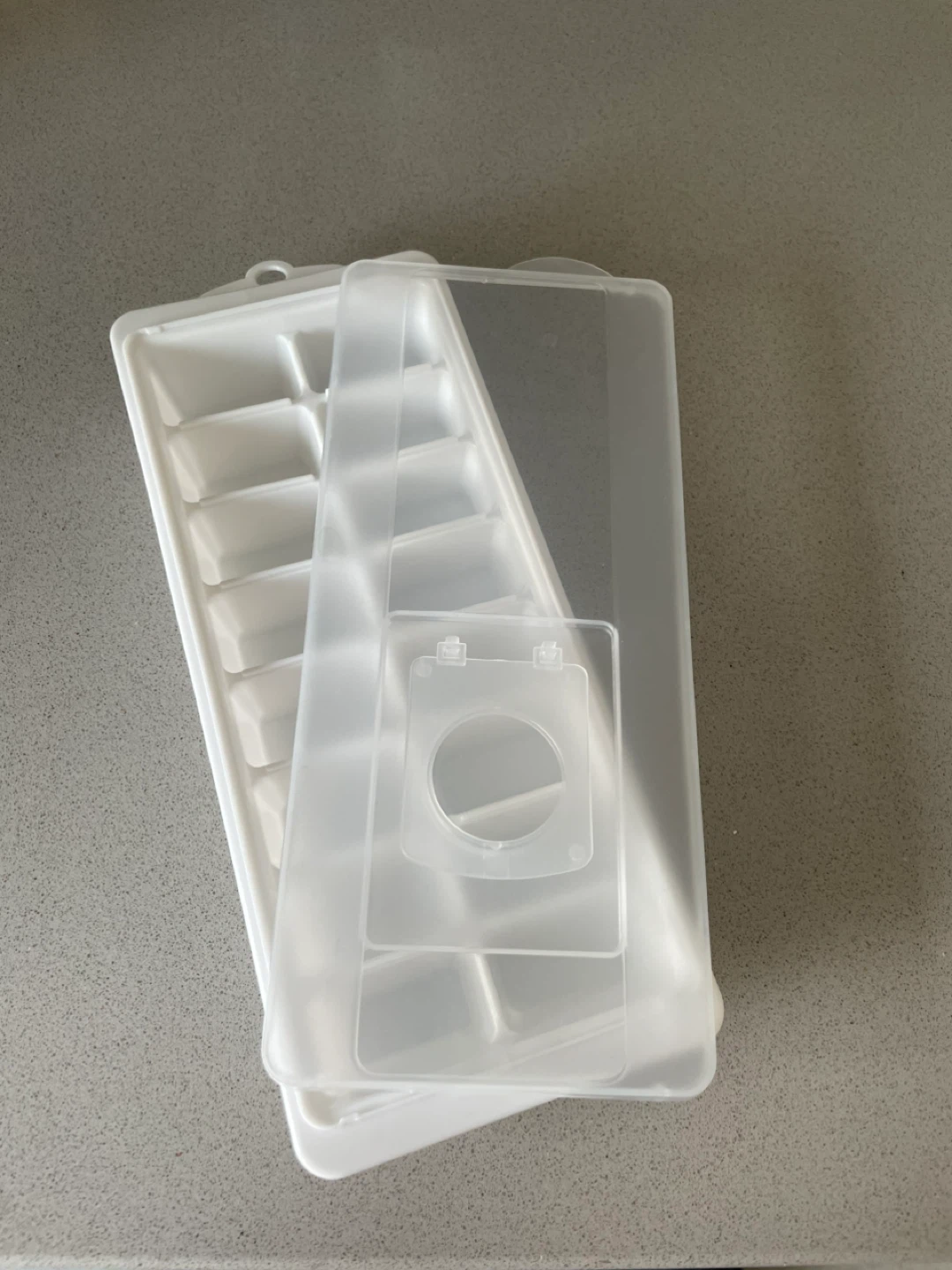 Plastic Plates, Metal Colander, Ice Trays