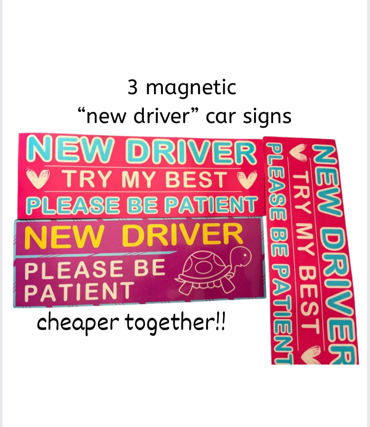 3 Magnetic "New Driver" Car Signs