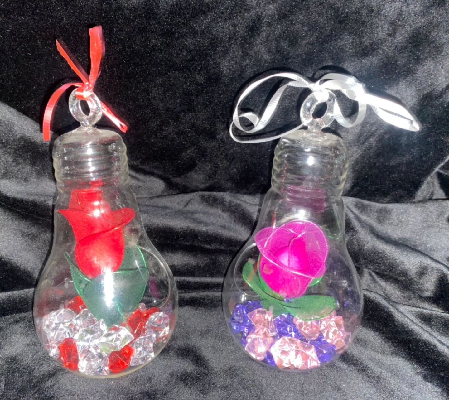 Matching Pair of Lightbulb Glass Terrarium Ornaments