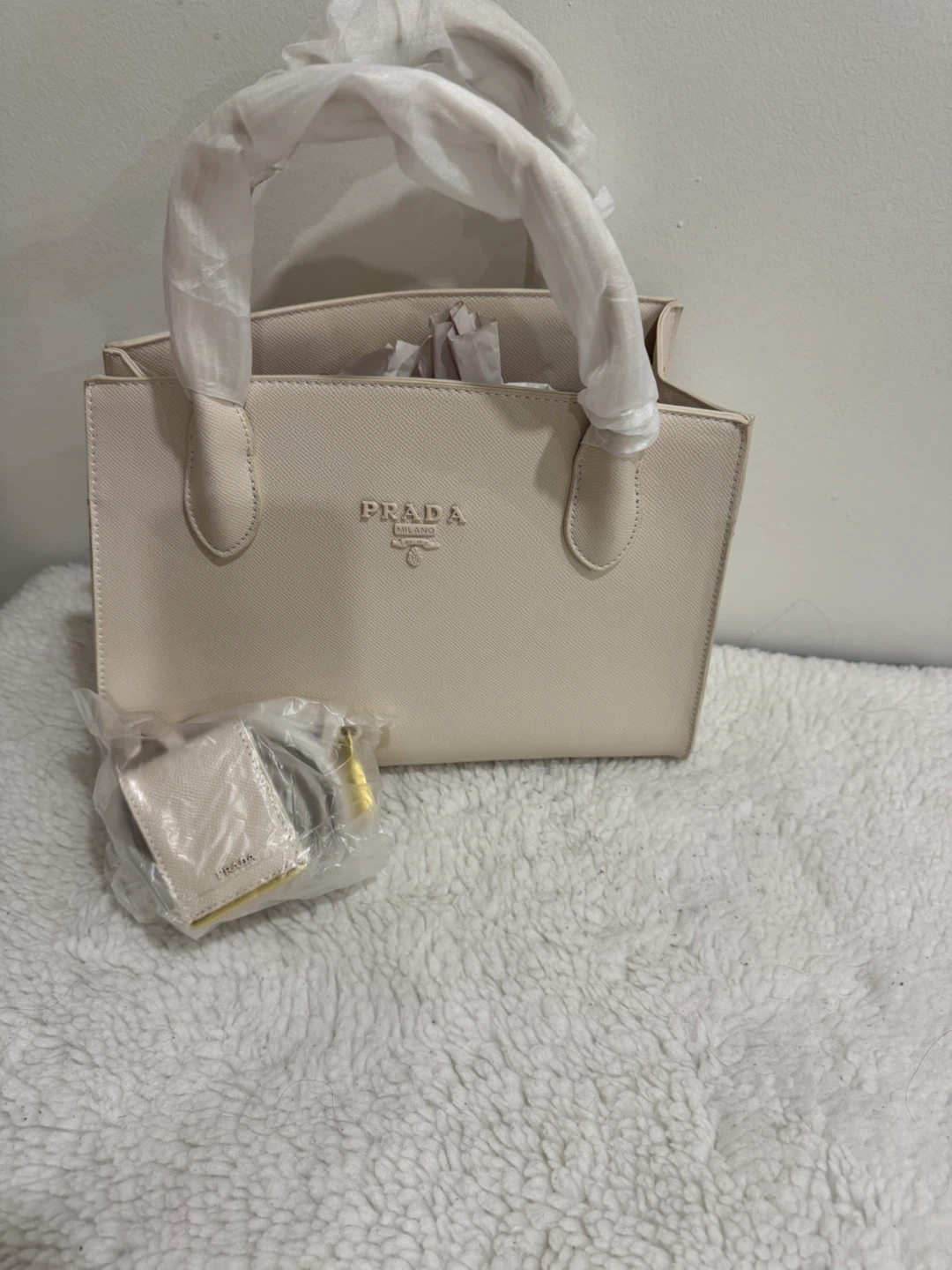 Prada Cream Leather Top Handle Bag
