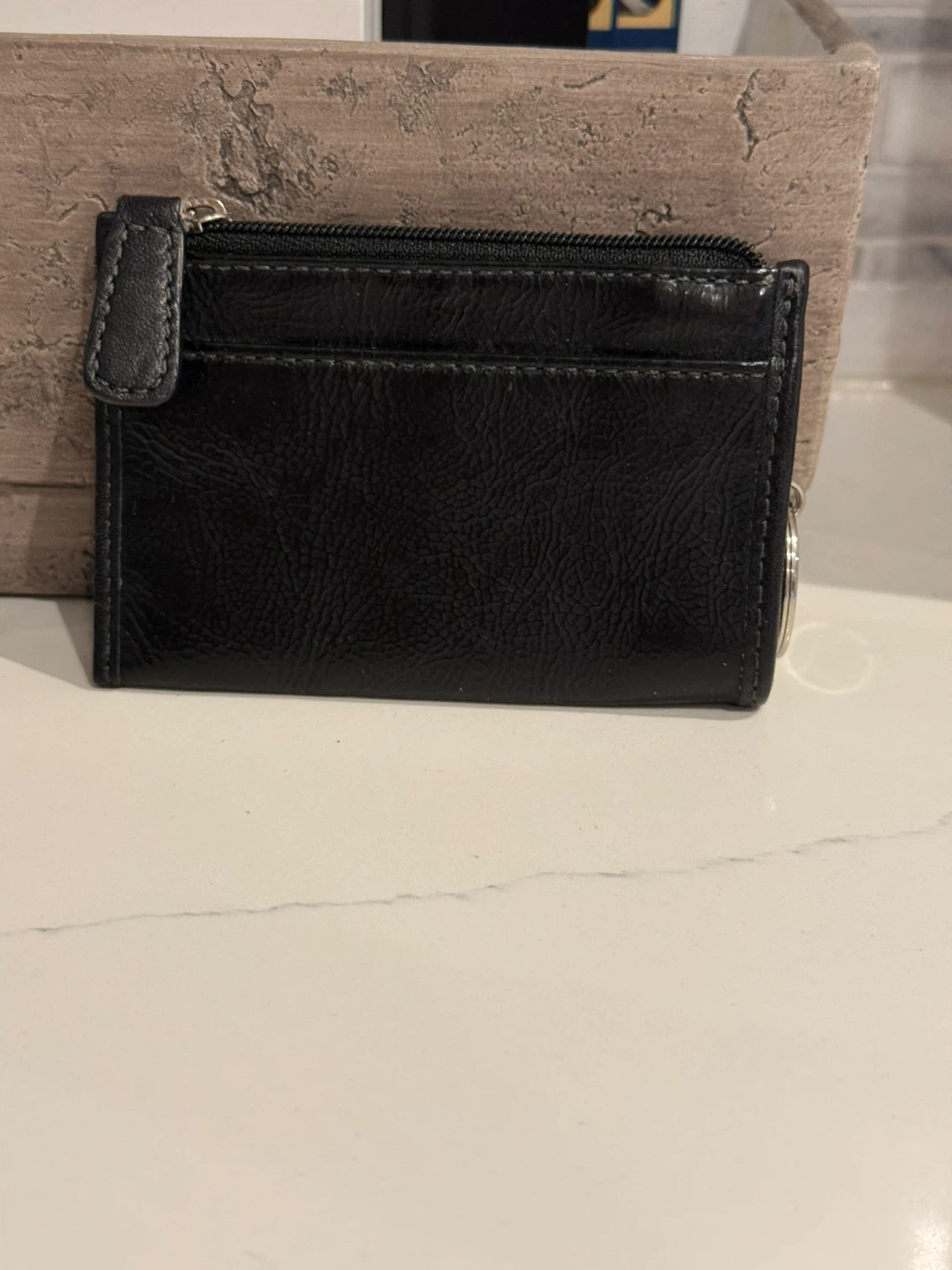 Coach Black Leather Coin Pouch with Key Ring - photo 2