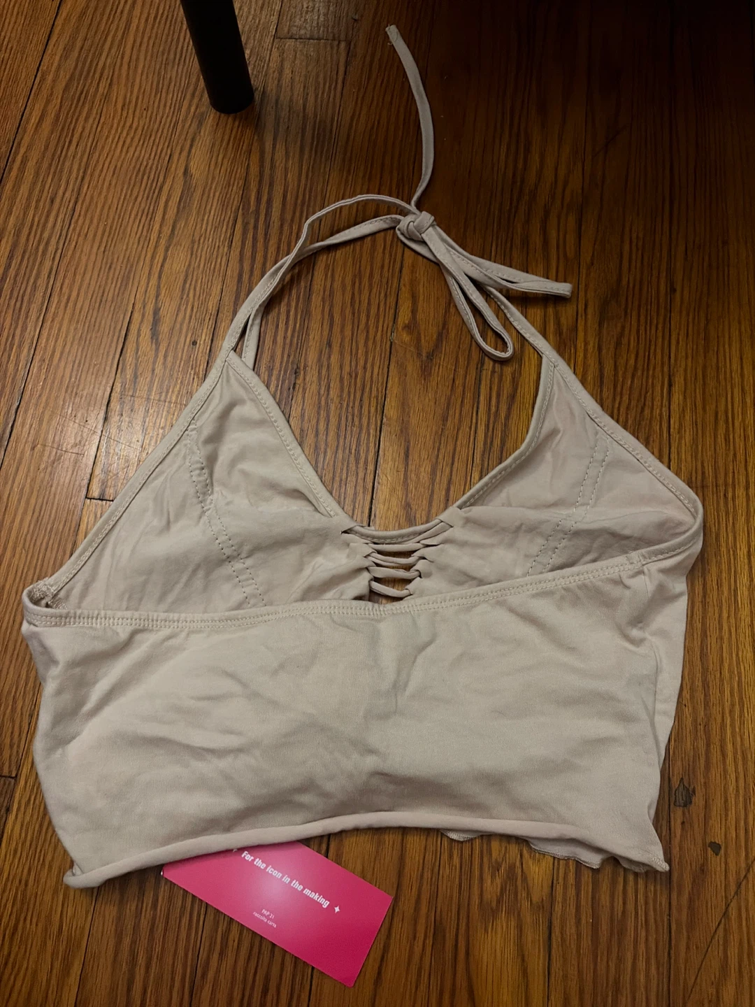 SHEIN ICON Women's Beige Halter Neck Lace-Up Crop Top - photo 4