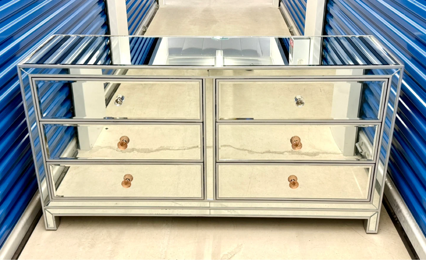 Mirror Bedroom Dresser 6 Drawer Silver