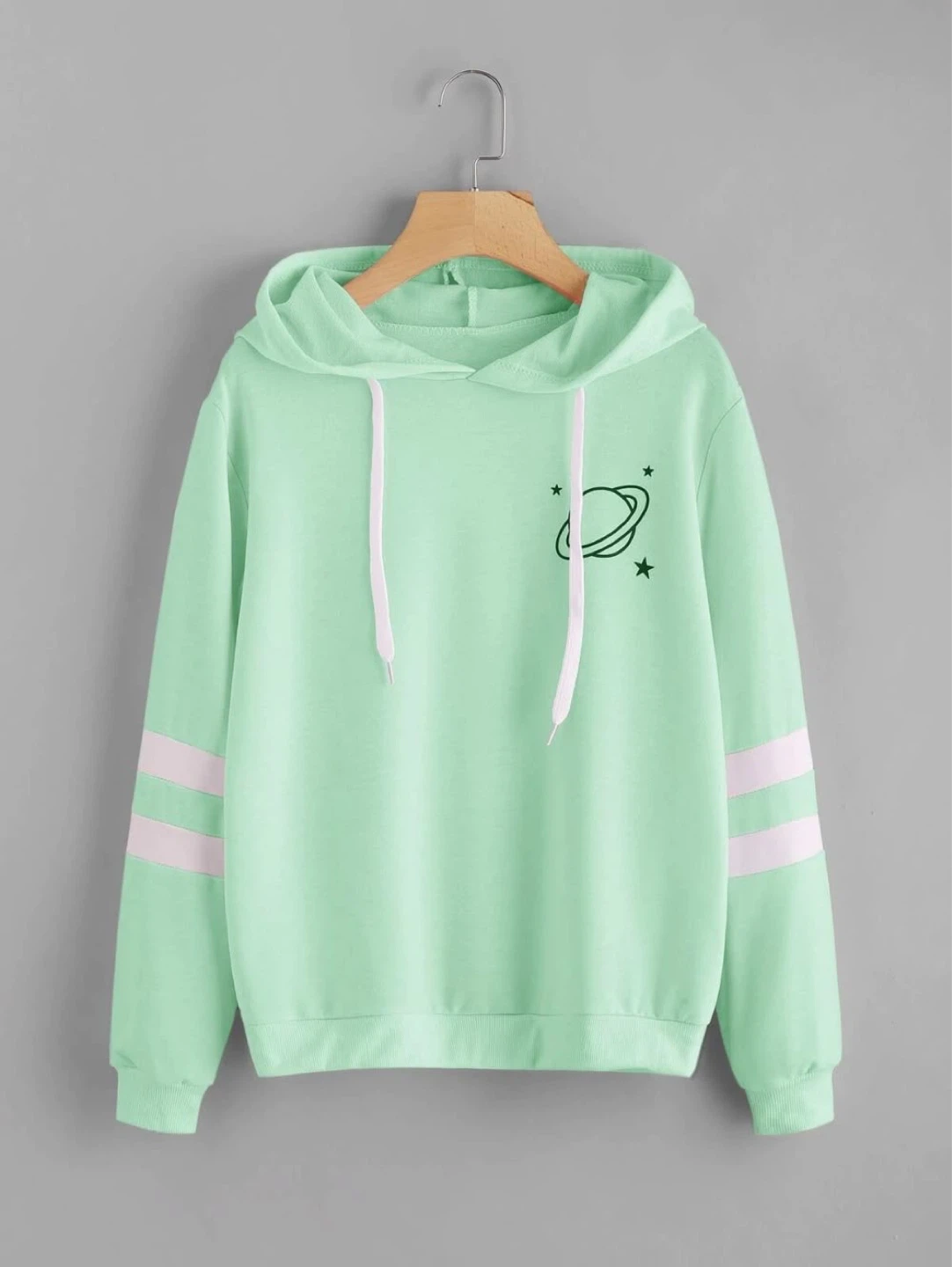 Mint Green Hoodie with Planet Graphic