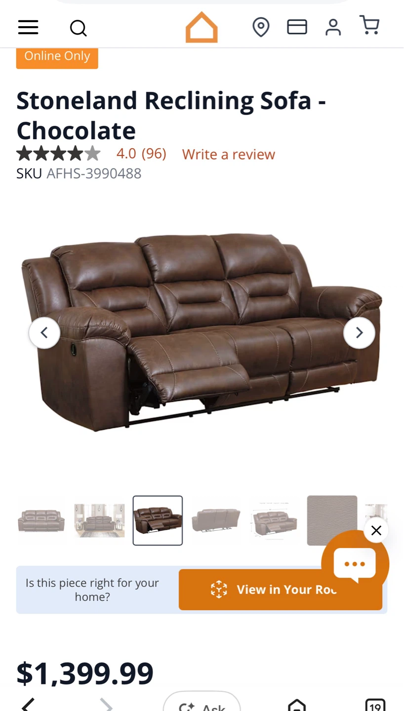Stoneland Reclining Sofa - Chocolate - photo 2