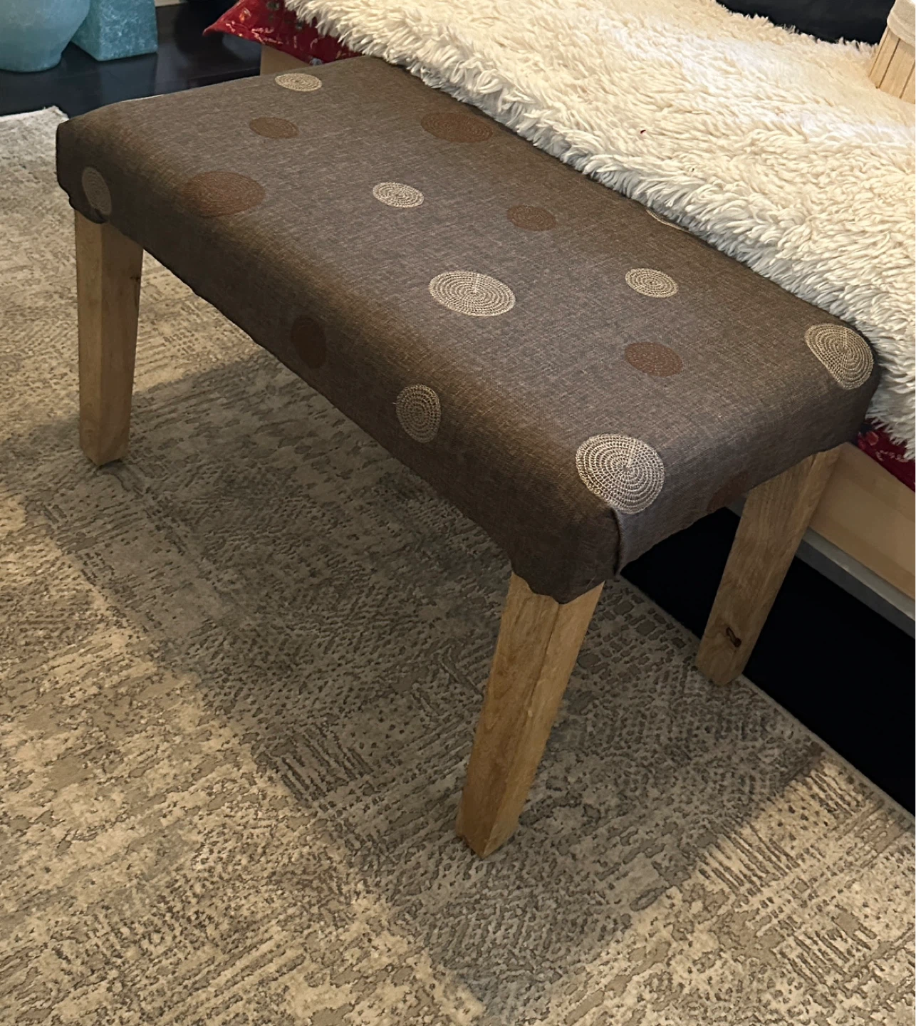 Fabric  Bench with Wooden Legs
