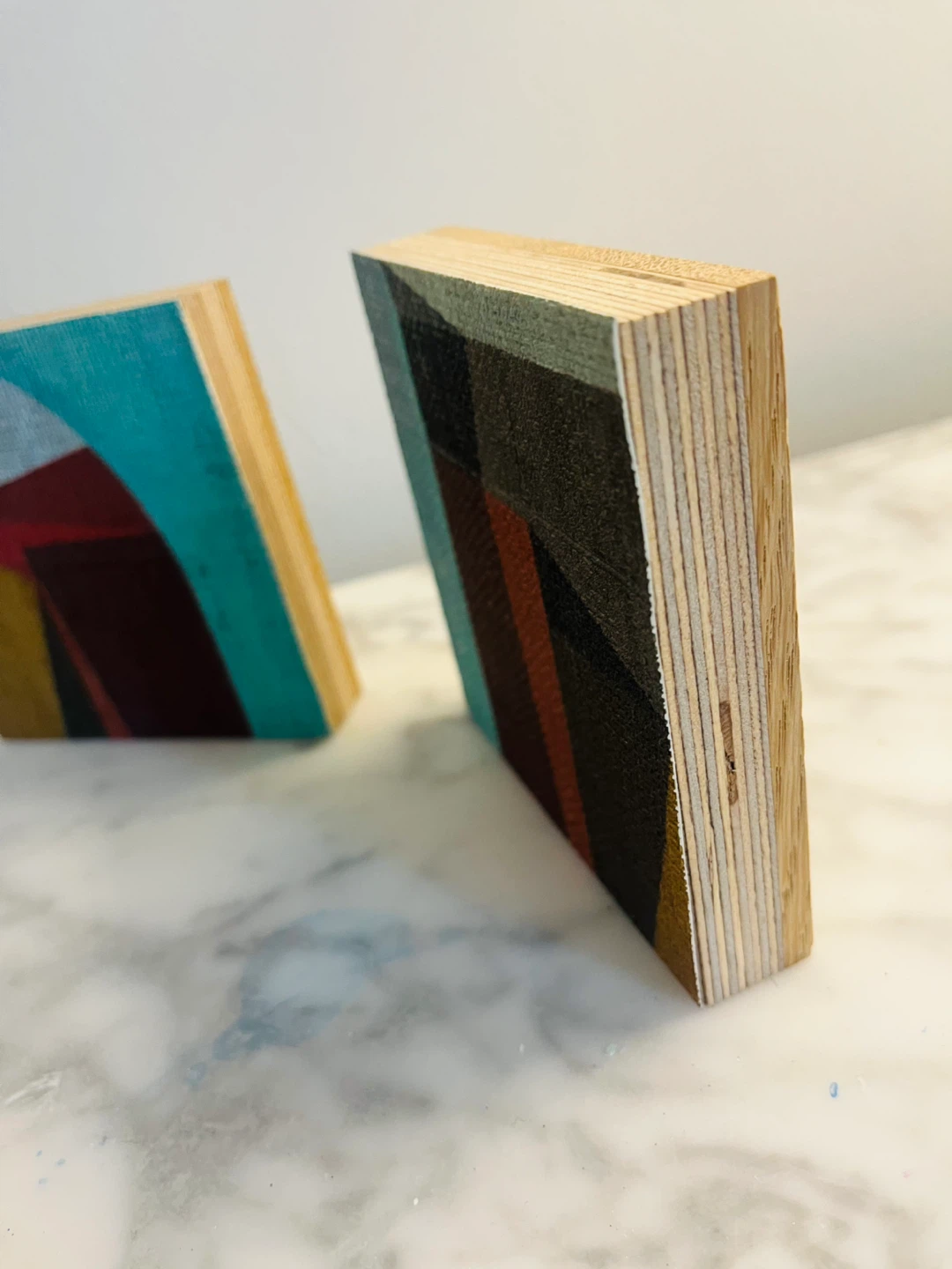 Set of 2 Abstract Art Wood Blocks - photo 3
